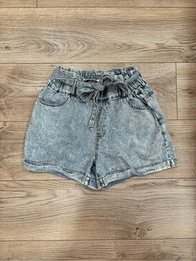 TGLA Acid Wash Paperbag Denim Shorts